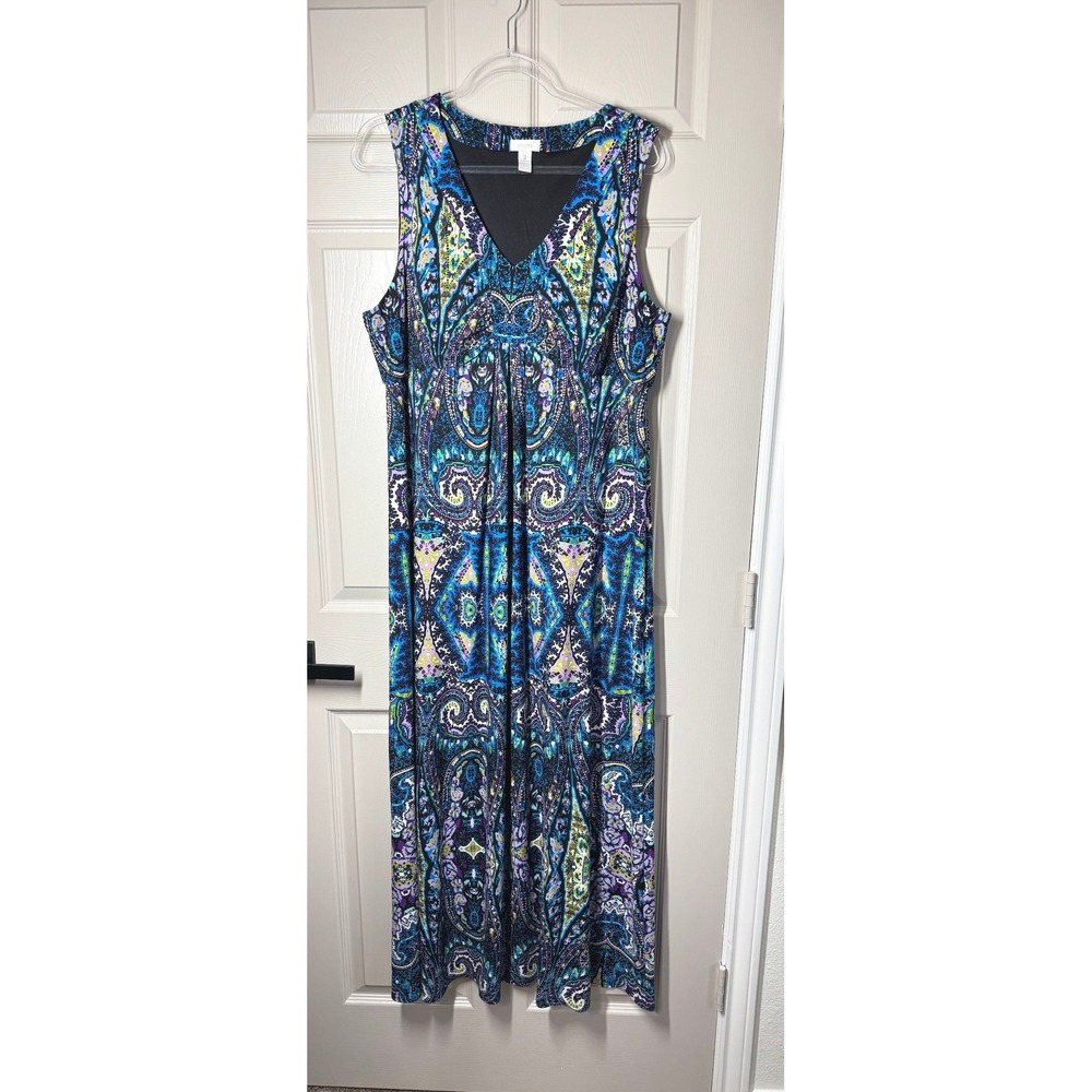 Chico's Maxi Dress Paisley V-Neck Sleeveless Size 3 XL Resortwear Travel Casual